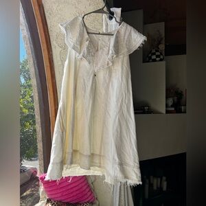 Pilcro Ruffle V Neck Sleeveless Shift Dress W/Pockets Ivory